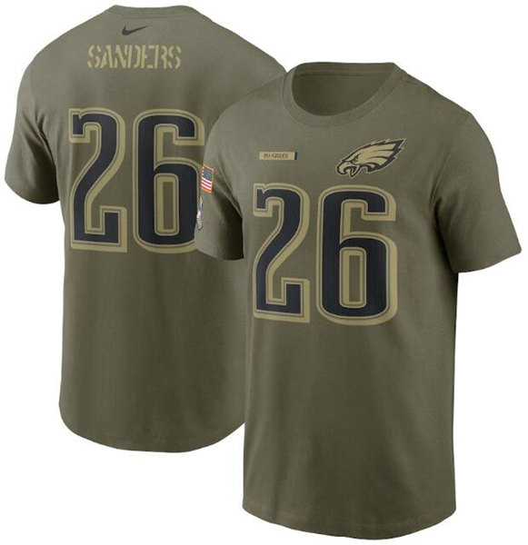 Men's Philadelphia Eagles #26 Miles Sanders 2021 Olive Salute To Service Legend Performance T-Shirt